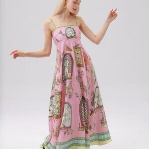 ALEMAIS Multicolour Monte Midi Dress in Linen